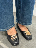 Black Hammered Gold Flats
